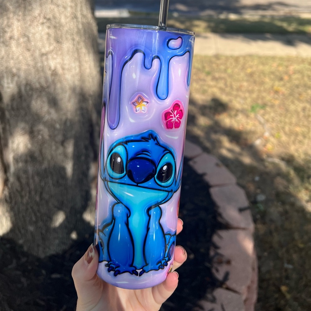 3D Stitch designed 20oz stainless steel tumbler with metal straw